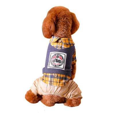 

Huayuan pets hoopet dog clothes Teddy Shiba Inu small&medium-sized dogs autumn&winter plaid shirt print four-legged pet clothes L