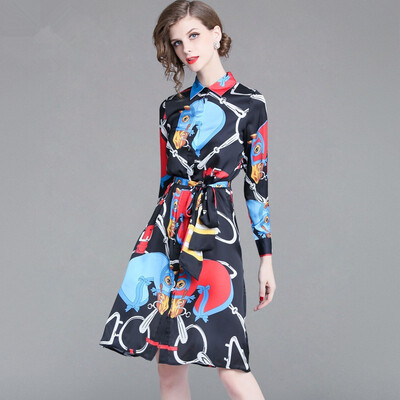 

2018 Autumn Runway Bow jacquard Dresses Floral Print Boho Beach Dress Tunic Women Party Sundress Vestidos