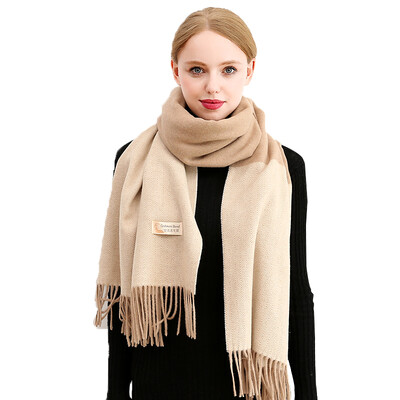 

GLO-STORY ladies scarf Europe&America color matching tassel bib air conditioning dual-use large shawl WWJ834110 khaki beige