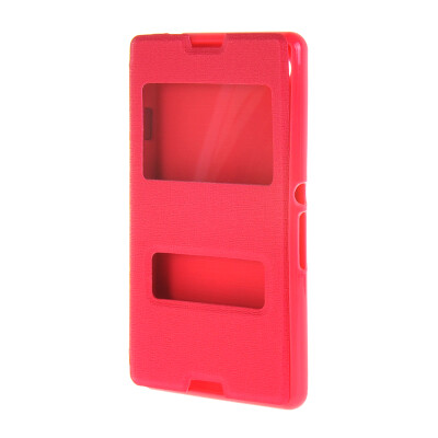 

MOONCASE Side Flip Hard board Slim Leather Bracket Window Case Cover for Sony Xperia E3 Hot pink