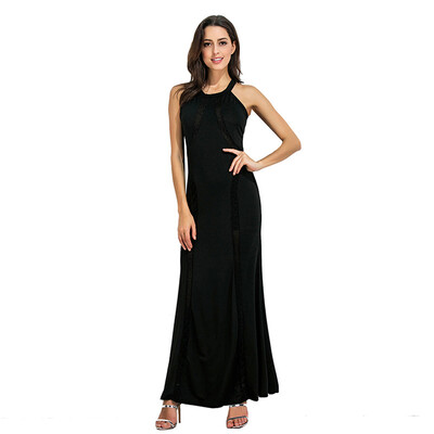

PREISEI Summer Women Sexy Elegant Slim Patchwork Halter Long Dress O-Neck Sleeveless Party Dresses Vestido PR2747