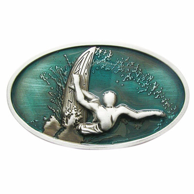 

New Vintage Enamel Surfing Boy Sport Oval Belt Buckle Gurtelschnalle Boucle de ceinture