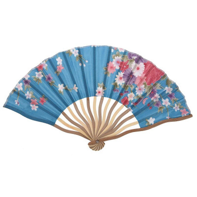 

UpperX Portable bamboo Flora Style Folding Summer Hand Fan Teal blue