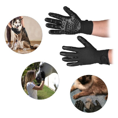 

Pair of Pet Grooming Gloves Left Right Enhanced Five Finger Design Gentle De-Shedding Brush for Large Pet Dogs Horses