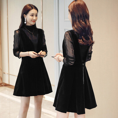 

Cypress House Autumn 2018 New Slim Bottoming Shirt V-neck Sleeveless Vest Dress Set S83R0862NA10S Black S