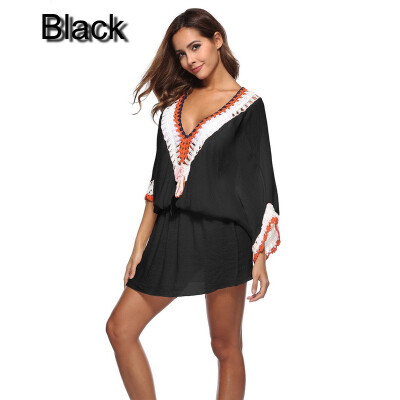 

Women Summer Dress V-Neck Short Sleeve Casual Mini Dress Beach Vinatge Dress Sundress lace