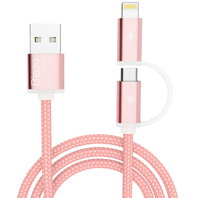 

Нейлоновый кабель Micro USB и Lightning 8 pin для зарядки и передачи данных BIAZE K2, серебристый