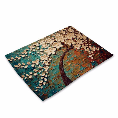 

Oil Painting Pattern Polyester Placemat Heat resistant Stain resistant Anti slip Table Mat Bowl Coaster Dining Tableware Pad for D