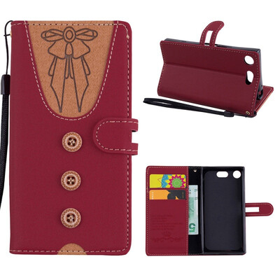 

MOONCASE Sony Xperia XZ1 Compact stitching embossed womens leather case - red