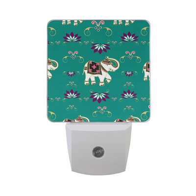 

ALAZA LED Night Light With Smart Dusk To Dawn SensorExotic Elephant Wild Animal Watercolor Style Plug In Night Light