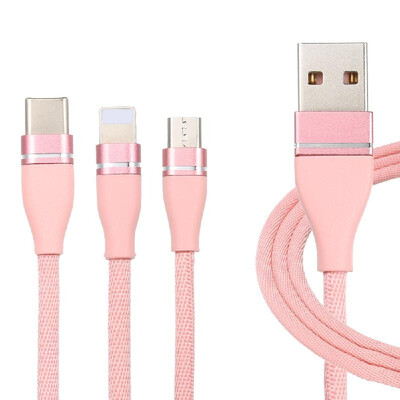 

3in1 USB Cable Multiple 3ft Nylon Coarted Smartphone Charging Cord with Micro USB Connectors Ports Nylon Cords Adapter for iPhone