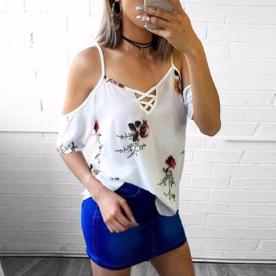 

Women Fashion Off Shoulder Vintage Floral Print T-shirt Sexy Blouse
