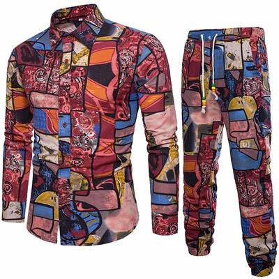 

Spring Hot Sale Full Flowers Zipper 2018 New Flax Long Sleeve Shirt And Pants Mens Cotton Linen Trousers A031 Leisure Suit