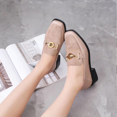 

Spring&autumn new fashion square head single shoes female thick with England small leather shoes metal Korean version of wild