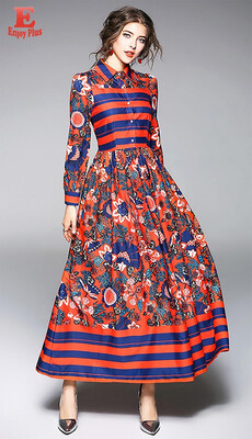 

M L XL XXL vintage new autumn 2018 women long maxi dress long sleeve red digital flower print slim A line ankle length elegant