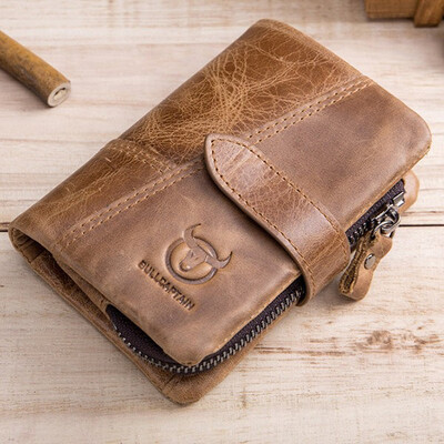 

BULLCAPTAIN Trifold Hasp Zipper Short Wallets for MEN Cow Leather CASUAL Wallet Money Purse Bag Card Holder Coin Pocket