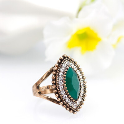 

New Turkish Women Vintage Rings Big Shuttle Type Crystal Antique Gold Color Boho Wedding ring Jewelry Gifts 2018 Drop Shipping