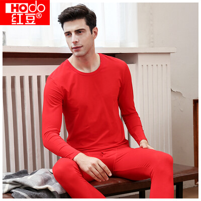 

Red bean underwear mens autumn clothes long pants cotton ammonia round neck 50S compact spinning festive luck cotton sweater set 121 red 17095