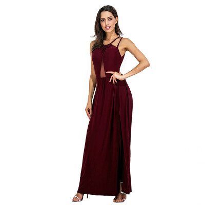 

PREISEI Summer Women Sexy Patchwork Backless Spaghetti Strap Maxi Dress Sleeveless Empire Floor-Length Long Beach Dresses PR2404