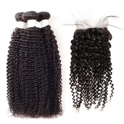 

Allove Remy Hair Brazilian Human Hair Weave Kinky Curly 3pcs Bundles with Lace Closure Virgin Cheap Hair Extensions