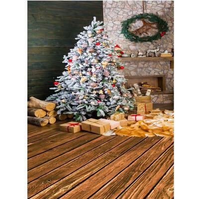 

Xmas Tree Fireplace Photo Backdrop 57FT Vinyl Fabric Cloth Digital Printing Birthday Background st-558