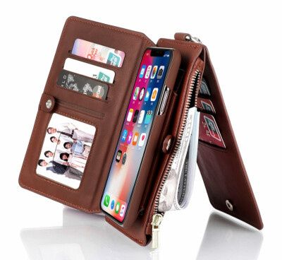 

2019 Multi functional Leather Detachable Zipper Wallet Case For iPhoneXs Xs Max Phone Bag With Hoop Card Holder For iPhoneX XR