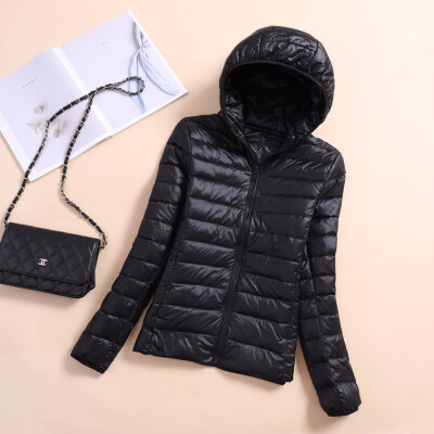 

Light thin Down Jackets Women style with Cap short size accounts Large code Womans coat Repair the body Keep warm