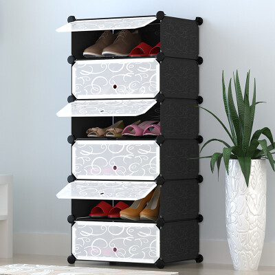 

Home is easy to mix simple shoe cabinet shoes home dustproof entrance plastic shoes storage finishing column 1 column 6 layer GX-5851B