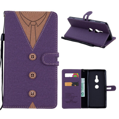 

MOONCASE Sony Xperia XZ2 stitching embossed mens leather case - purple