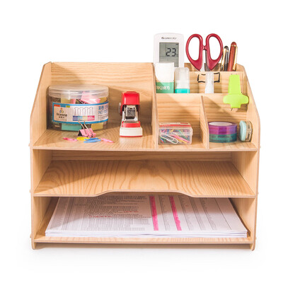 

Jinlongxing glosen multi-function wooden desktop storage box file rack office finishing rack wood grain color