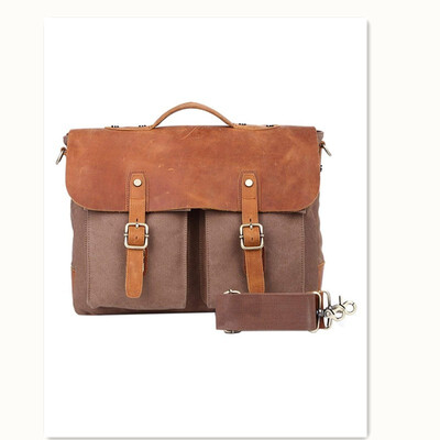 

Retro Crazy Horse Leather Canvas Mens Leather Crossbody Messenger