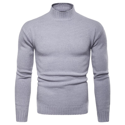 

AOWOFS Europe code new foreign trade mens high lapel Slim bottoming shirt solid color knitted sweater YM007