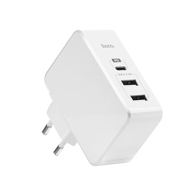 

HOCO 2Ports EU USB Charger 5V3A Fast PD Charger USB Type C Travel Wall Charger Adapter for Apple MacBookiPhone X 8 Plus Xiaomi