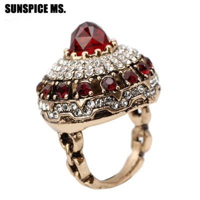 

Exquisite Turkish Natural Stone Vintage Rings For Women Antique Gold Color Full Crystal Big Wedding Rings Jewelry 2018 New Style