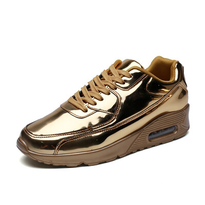 

2018 spring new mens shoes bright leather high-top shoes Korean version of breathable sports shoes fashion wild casual shoes