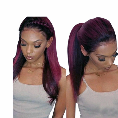 

9A Ombre Lace Front Human Hair Wigs Jujube Red Color Brazilian Virgin Hair Wigs with Baby Hair Black Root 130 Density for Women