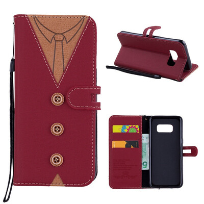 

MOONCASE Samsung Galaxy S8 stitching embossed mens leather case - red