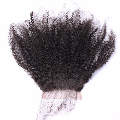 

4x4 Bleached Knots Lace Closure Free Part Human Hair Mongolian Afro Kinky Curly Dolago