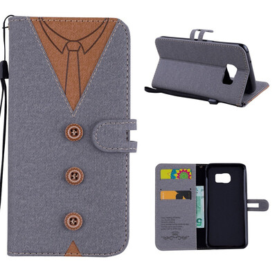 

MOONCASE Samsung Galaxy S7 Edge stitching embossed mens leather case - gray