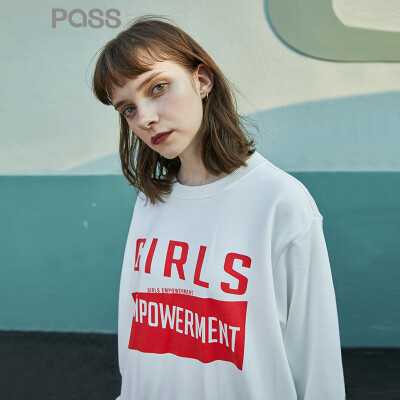 

PASS2018 new autumn clothes lazy wind letter print sweater women thin section street sports ulzzang long sleeve 68305PA21101 beige white L