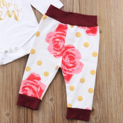 

4PCS Newborn Baby Girls Floral Tops Romper Pants Hat Headband Outfit Set Clothes