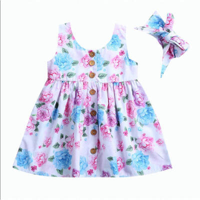 

US Stock Floral Toddler Kids Baby Girl Party Wedding Dress Formal Clothes Summer