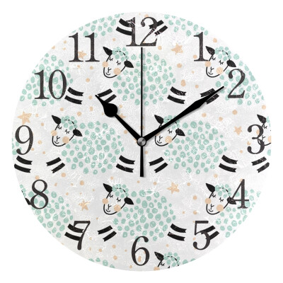 

Wall Clock Arabic Numerals Design Sweet Sheep Round