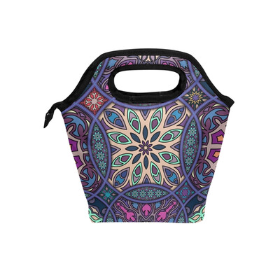 

Lunch Tote Bag Bohemia Circle Travel Picnic Insulated Lunch Handbags Portable Zipper Lunch Bag Box