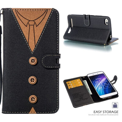 

MOONCASE Millet red rice 5A stitching embossed mens leather case - black