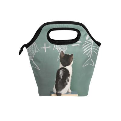 

Insulated Lunch Tote Bag Cat Fish Travel Picnic Lunch Handbags Portable Zipper Lunch Bag Box