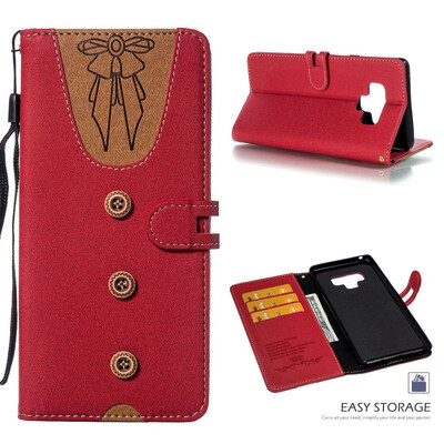 

MOONCASE Samsung Galaxy Note 9 stitching embossed womens leather case - red