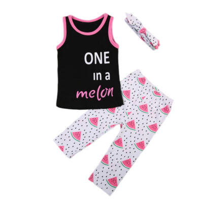 

3PCS Toddler Baby Girls Kids Vest T-shirtTrousersHeadband Outfits Clothes Set