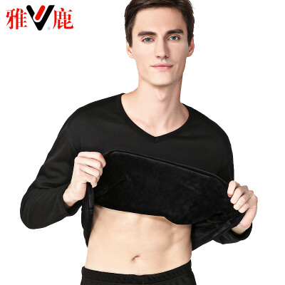 

Yalu thermal underwear men thickening plus velvet autumn clothes long pants suit de velvet thick thermal underwear lovers suit male V-neck black