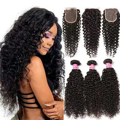 

Unice Hair Icenu Series Peruvian Kinky Curly Human Hair 3 Bundles With Lace Closure Middle Part Human Hair Extensions